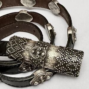 ABACO Paris Vintage Concho Silver Black Genuine Leather Belt S French Designer